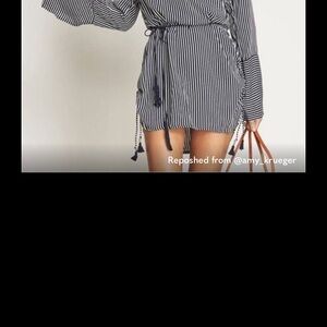 Faithfull the Brand Neroli Navy Blue Striped Long Sleeve Dress Tassel belt 6